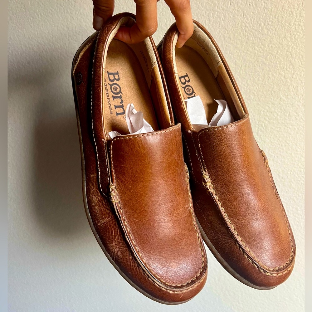 Born Men Women Brown Leather Slip-On Loafers